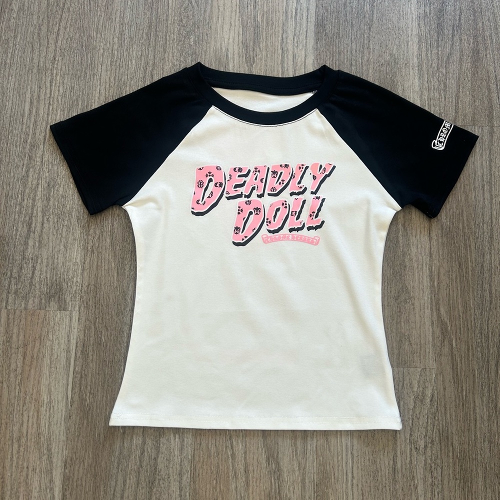 Deadly Doll Contrast Raglan Tee - Black & White - (Brand Unspecified)
